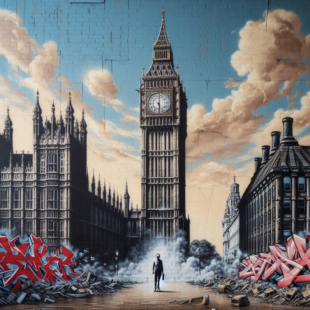 Big Ben in Banksy stijl